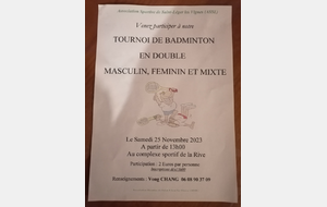 Tournoi de badminton le 25 novembre 2023