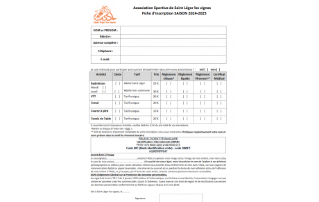 Bulletin d'inscription 2024-2025
